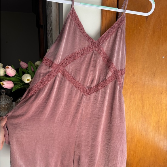 aerie Pants - Elegant Lace Trim romper in Mauve